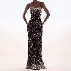 Elegant Black and White Strapless Gown